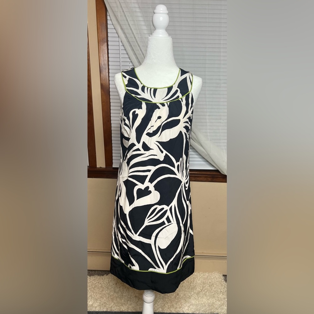 Ann Taylor Dress Womens 2 Print Silk Shift Black White